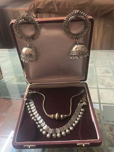 two way  Silver Necklace and Earrings