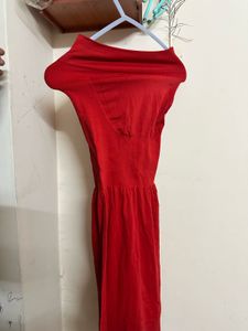 Vibrant Red Off-Shoulder Midi Dress