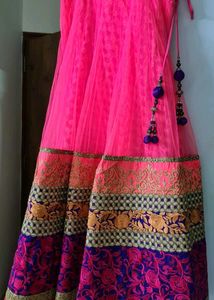 Vibrant Pink Net Lehenga Chunni Blouse