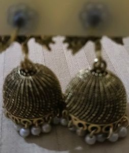 Oxidised Gold Peacock Jhumki