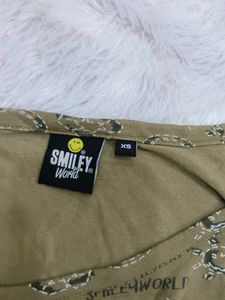 Cute Olive Green Smiley World Top