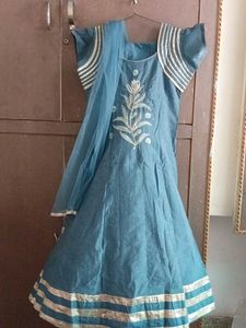 Grey Anarkali Kurta Set with Dupatta
