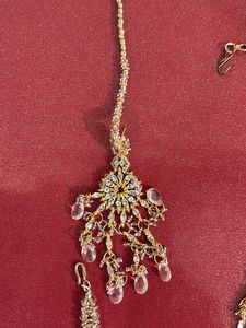 New Golden Set With Mang Tika Earrings
