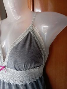 Cute Grey Nightgown with Lace Trim