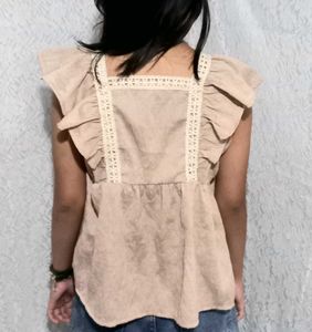 Lace Trim Square Neck tops