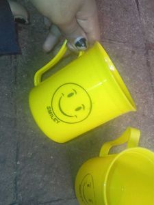 2 Yellow Smiley Face Mugs and bowl