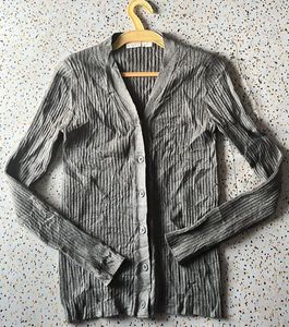 Gray Ribbed Knit Cardigan