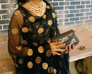 Black &amp; Gold Embellished anarkali suit