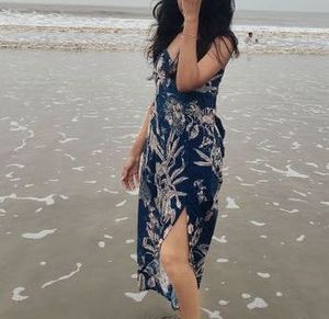 Floral Print Maxi Dress with High Slit
