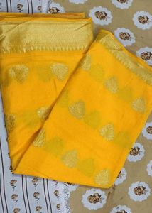 Vibrant Yellow Saree with Golden Border