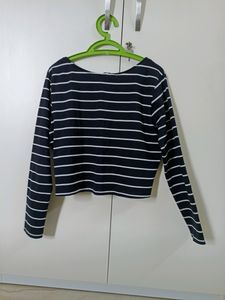 Black And White Striped Crop Top