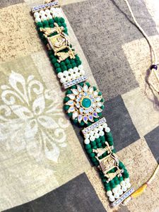 Stunning Green & White Beaded Bracelet