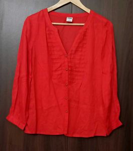 Vibrant Red Button-Up Blouse