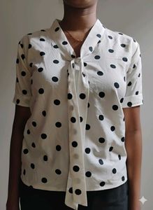 Polka Dot Tie-Neck Top