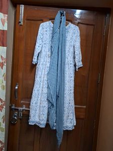 Beautiful grey  Printed  and embroidered Kurta set