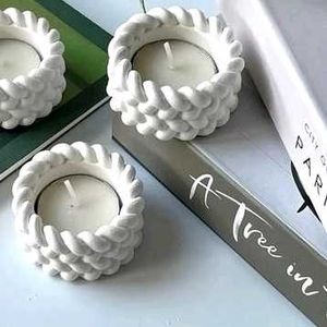 Set of 2 White Braided candle holder