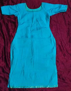 Blue Kurta with Embellished Neckline