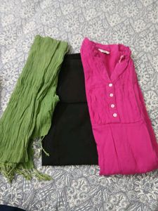 Magenta Kurta Set with Green dupatta