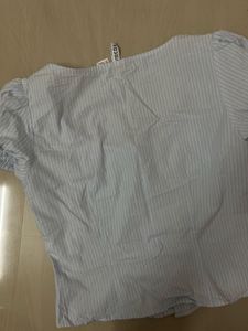 H&amp;M Light Blue Striped Tie-Front Top