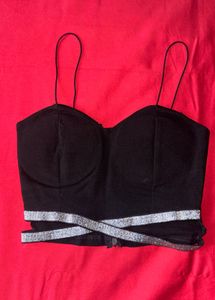 Padded Sparkling Black Crop Top