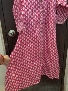 Pink And White Kurti Set