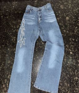 beaded embroidery y2k light denim jeans