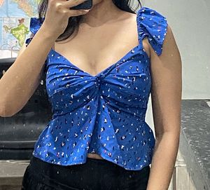Blue Peplum Front-Twist Top