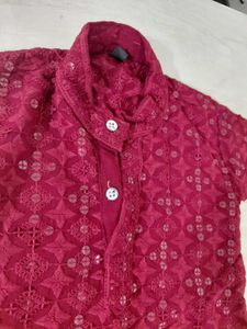 Maroon Embroidered Kurta