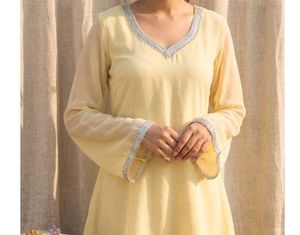 Yellow Tunic with Lace-up Detail