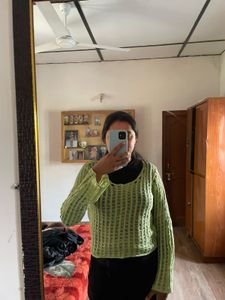 Green Crochet Knit Crop Top