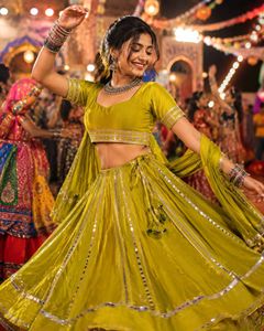 Vibrant musterd  Ethnic lehgha choliwith Silver Em