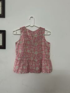Pink Floral Peplum Kurti Top
