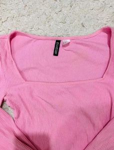 Pink Ribbed Puff Sleeve Top