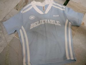 Blue Cropped "BELIEVABLE" Graphic T-Shirt