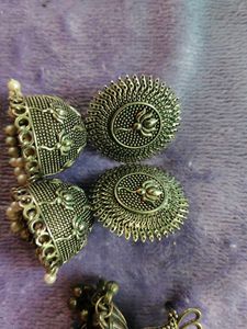 Oxidized Silver Jhumka Earring Set
