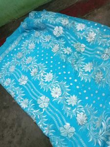 Blue Embroidered Saree with blouse