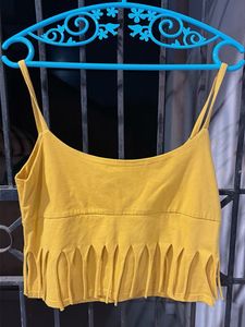 Yellow Fringe Crop Tank Top