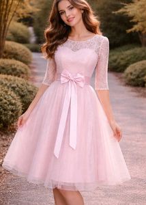 Elegant Pink Lace & Tulle Party Dress