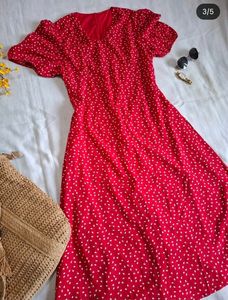 Chic Red Ditsy Floral Print Dress