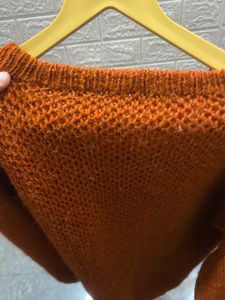 🧶 Hand-Knitted Rust Brown Textured Knit Sweater