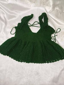 Hand-knitted Green Ruffle Dress
