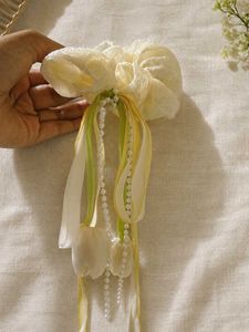 Elegant Floral Pearl Scrunchie