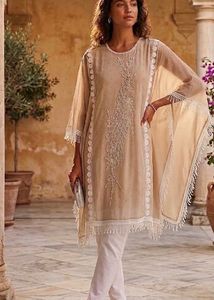 Embroidered Kaftan Kurta with Tassel Trim