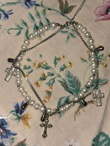 Pearl Cross Charm Necklace