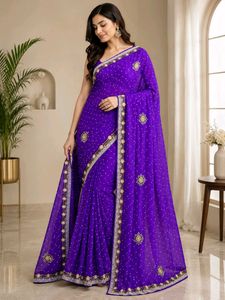 Stunning Purple Embroidered Saree