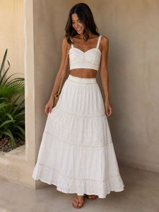 White Tiered Maxi Skirt Set