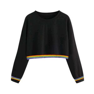 Cropped Long Sleeve Top with Rainbow Trim