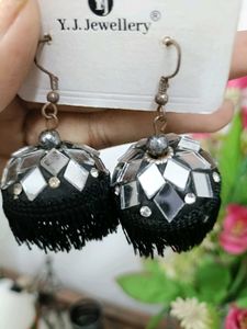 Y.J. Jewellery Black Mirror Ball Earrings