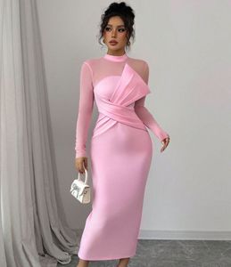 Pink Mesh Detail Midi Dress