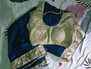 Elegant Blue Saree with Golden Border